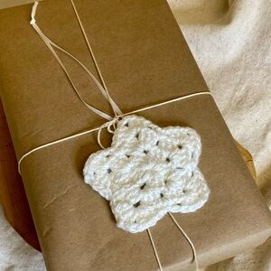 Crochet Christmas Star ornament or embellishment set of 3 sparkle white